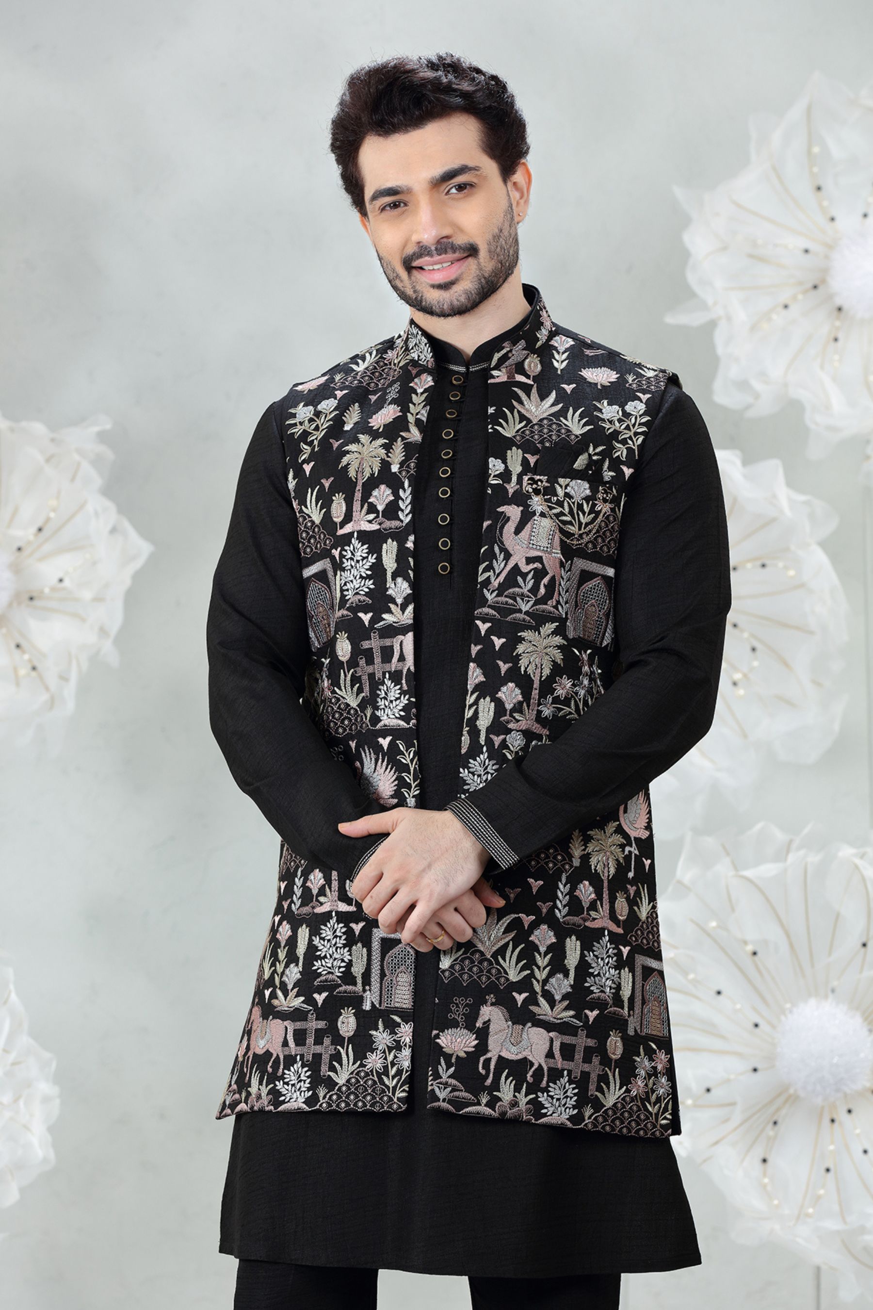 BLACK JUNGLE THEME EMBROIDERED SET